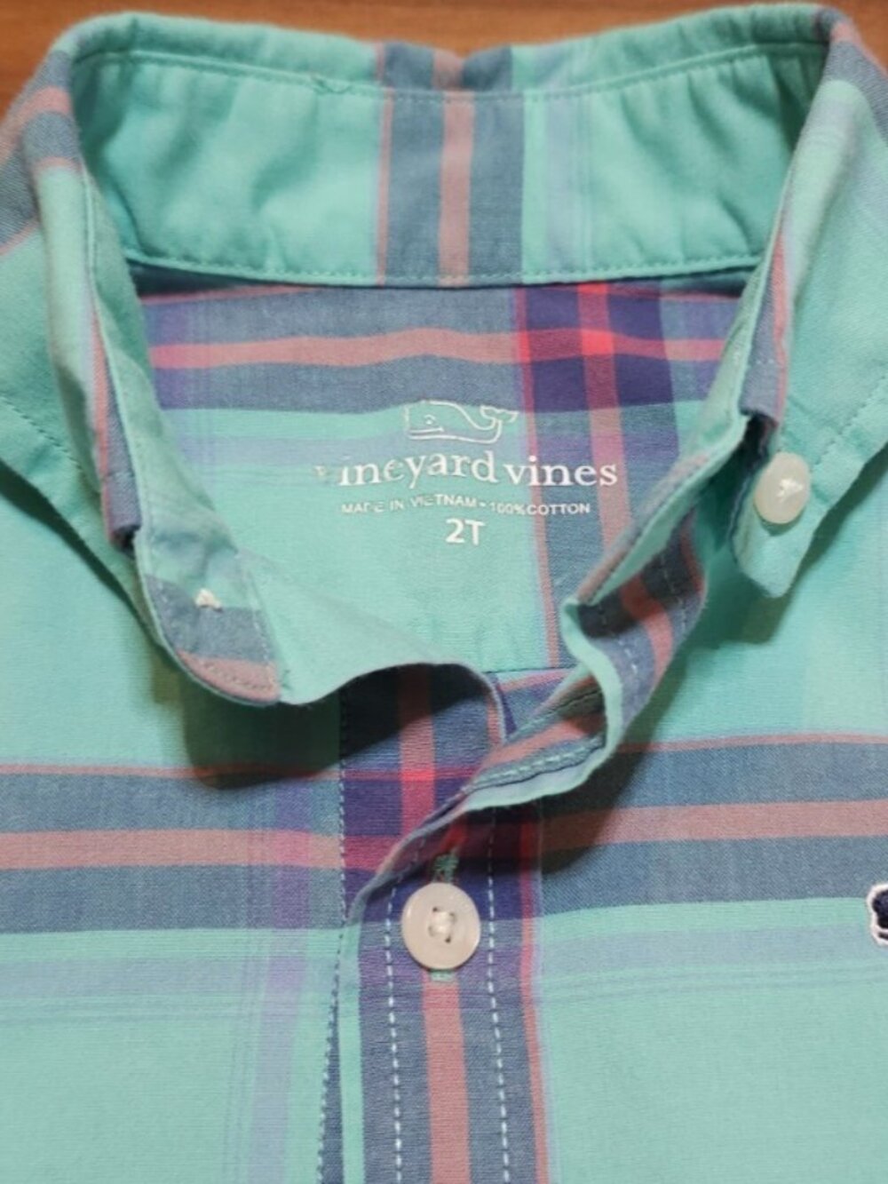 Vineyard Vines Boys 2T Whale Shirt Plaid Button Down Mint - Picture 3 of 9